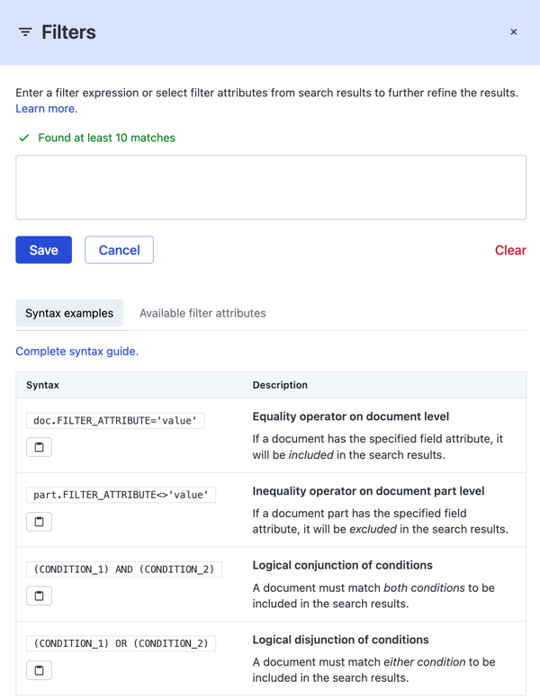 Configure search filters